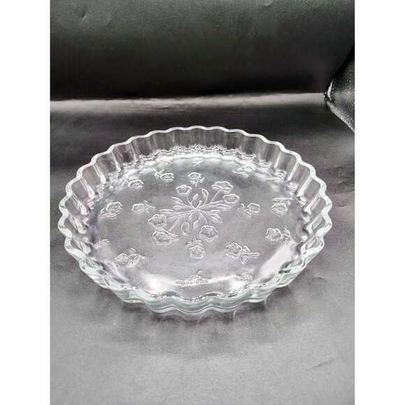 Quiche Pie Plate Anchor Hocking Vintage 10" Glass Dish Pattern Scalloped Edge - Picture 4 of 16